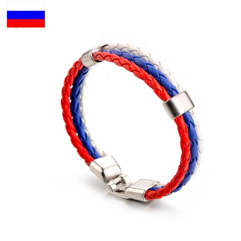 

Genya national flag color bracelet hand woven bracelet double colors bangles leather sports bangles jewelry, Picture