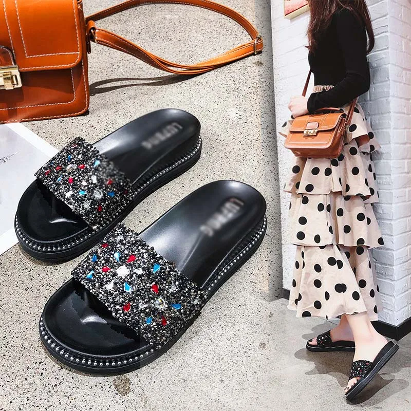 

Korean Design Top Quality Shiny Rhinestone Wearable & Comfortable PVC Slide Sandals Fashion Slide For Women, Customer's request