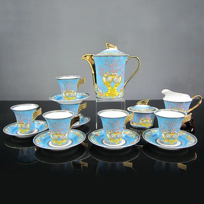 

European home 15pcs blue ocean coffee set bone china coffee tea set, Picture