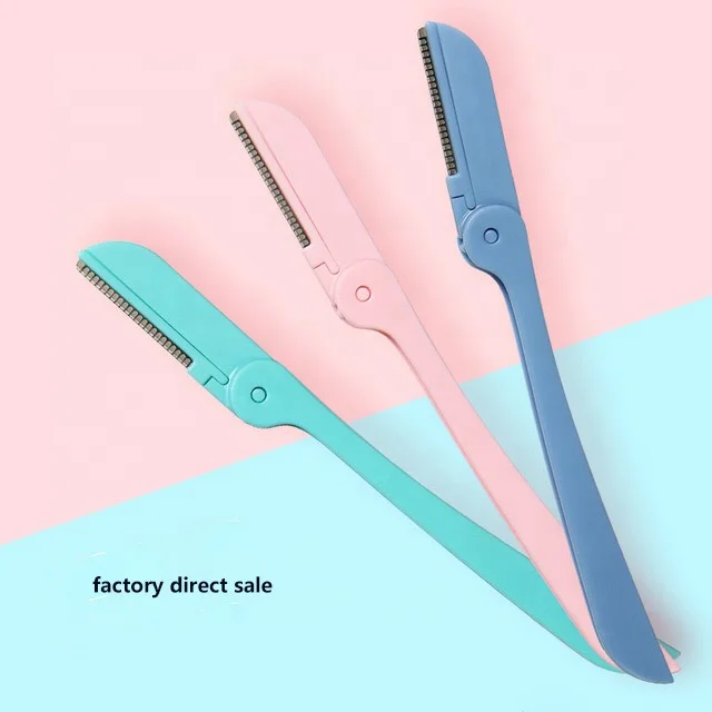 

China Light weight Eyebrow Trimmer Folding Eyebrow Razor Shaper for Women, Completely Stainless Steel Grooming Shavers, Pink