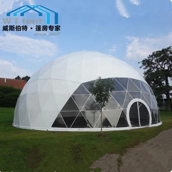 

15m diameter igloo large geodesic dome tent house for outdoor activities, 2/3 white + 1/3 transparent