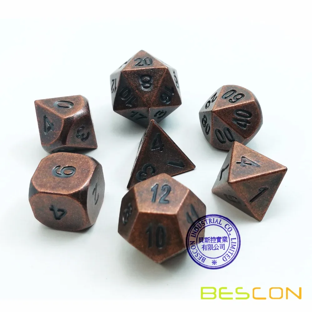 

Bescon Antique Copper Solid Metal Polyhedral D&D Dice Set of 7 Old Copper Metal RPG Role Playing Game Dice 7pcs Set