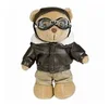 30cm standing size Black PU jacket Pilot Teddy Bear