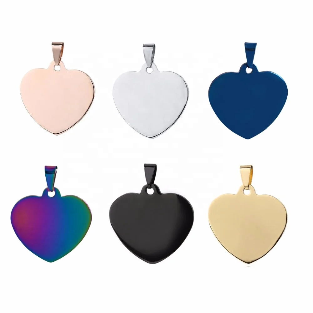 

High polish silver/gold/rose gold/black/blue/colorful plated id dog tags fashion stainless steel blank heart pendant for engrave