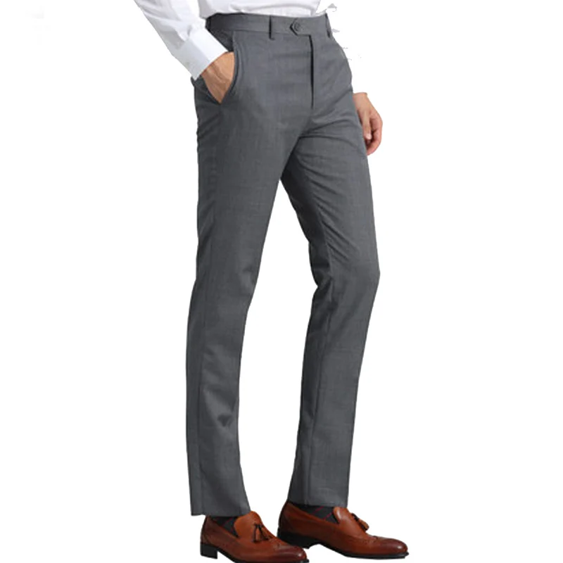 Light Gray Suit Pants Slim Fit Office Business Classic Mens Formal ...