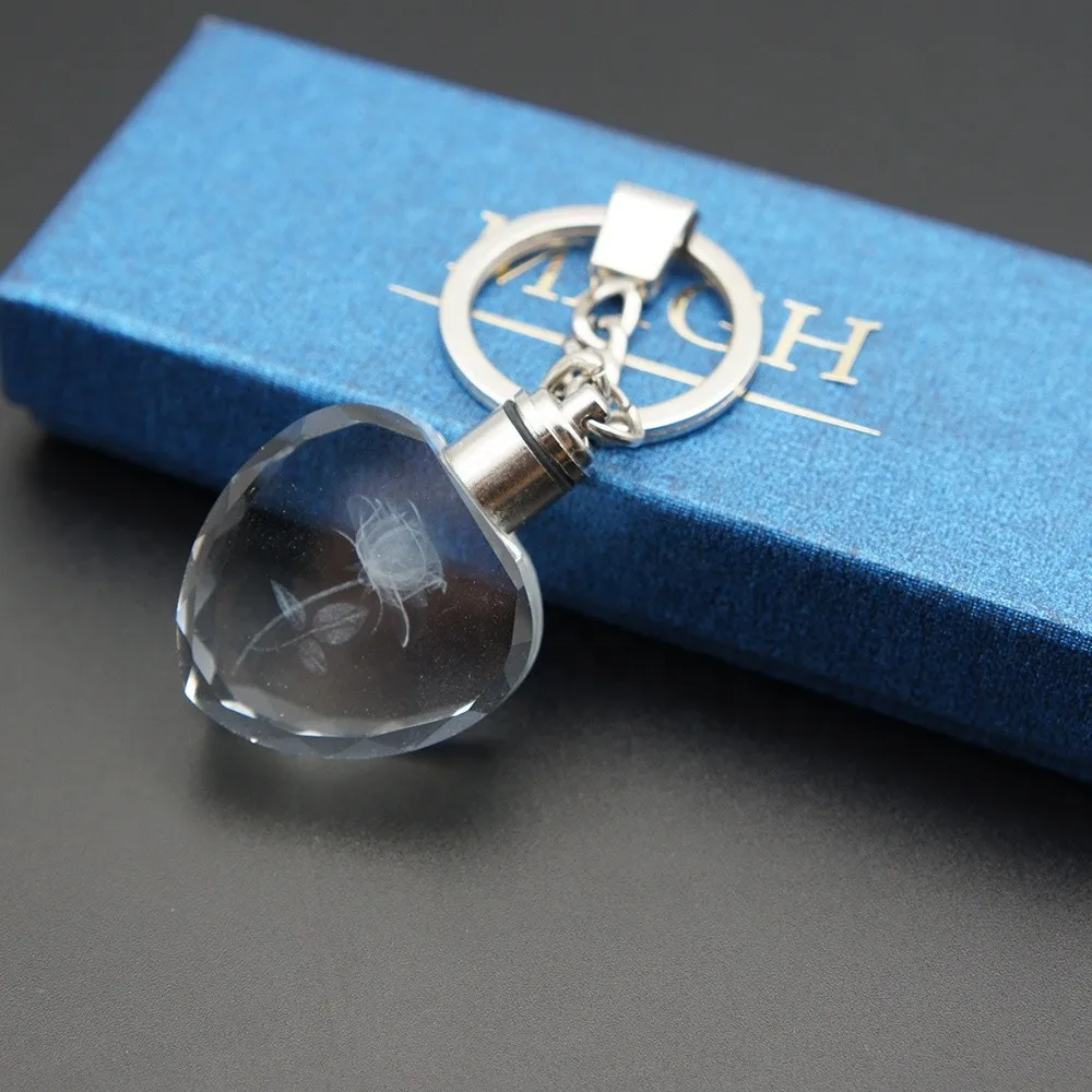 Customized Logo 3d Laser Engraving Crystal Glass Keychain Blank