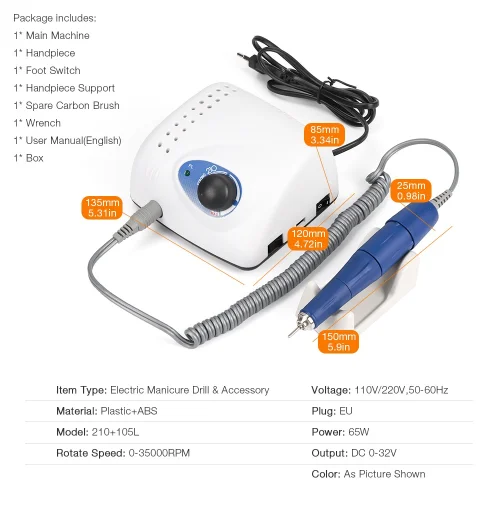 

2019 hot product micromotor strong 210 35000 rpm 65w electric nail drill machine for manicure pedicure, White+blue