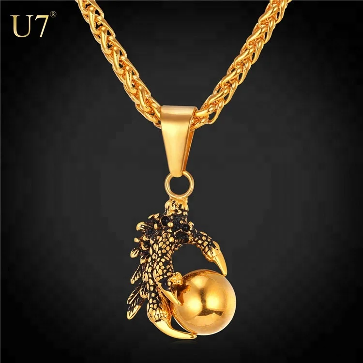 

U7 men hip hop jewelry stainless steel antique dragon ball necklace