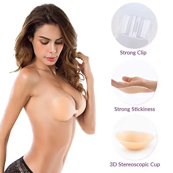 

Push up  Sizes strapless Sexy Invisible Adhesive Nude Silicone Bra, Nude/clear