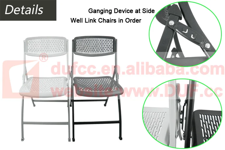Cheap Metal Folding Chairs Gray White Economic Plastic Chairs Portable Armless Chair with Hole