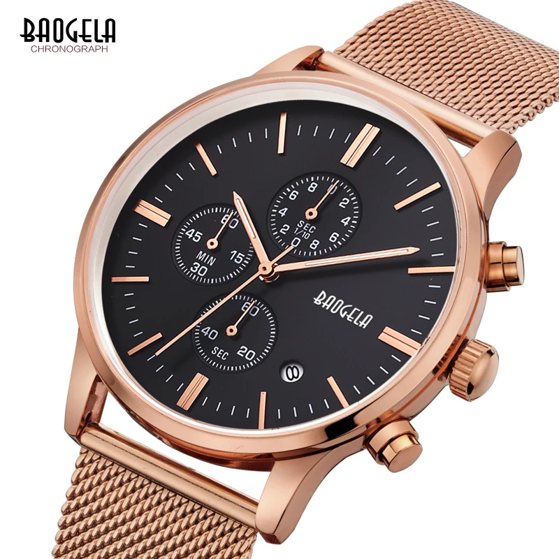 

Baogela Brand Luxury Fashion Luminous Hand Male Business Date Wristwatch Stainless Steel Waterproof Men Chronograph Quartz Watch