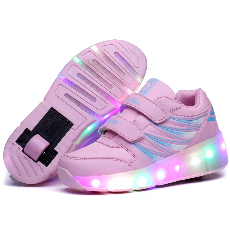 USB Charging Girls Boys LED Roller Skate Shoes Kids Sneakers With One Wheels
