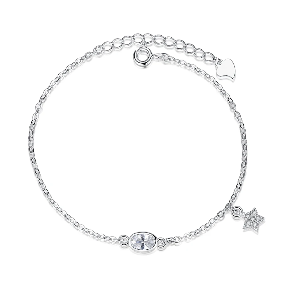 

Unique 100% 925 Sterling Silver Bracelet Women Clear Zircon Star Bracelets and Simple Rhinestone Bracelet for Women Gift, Silver color