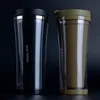 PP Lid clear double wall plastic travel mug with stainless steel inside