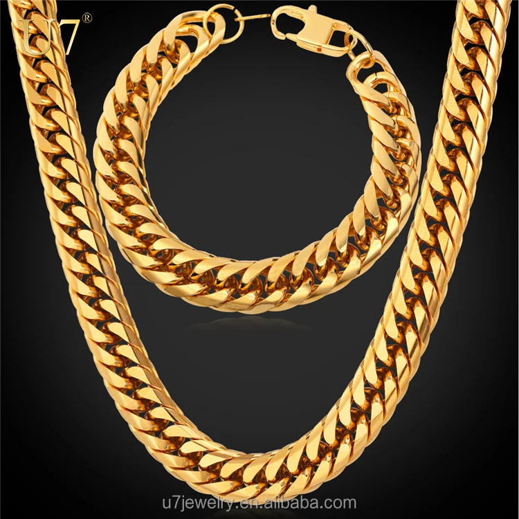 

Gold Plated / Stainless Steel Bracelet Necklace Set American Style Hip Hop Big Heavy Cool 28'' Chain Men's Jewelry