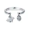 BAGREER SCR296 China factory adjustablpure silver open rabbit& Easter gifts egg ring silver adjustable cute jewelry finger rings