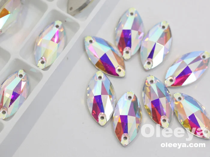 Hot Sale Top Quality Navette Sew on Crystal AB Rhinestone Horse Eyes Sewing Rhinestone for Women Dresses