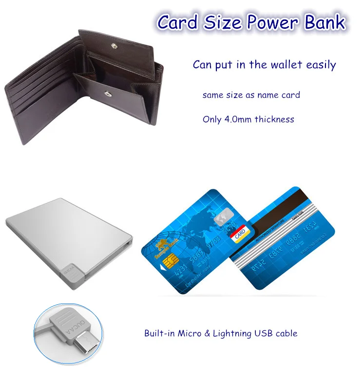 2018 New Products Unique  Gift Portable Oem Shaped 2000Mah Ultra Slim Credit Card Size Power Bank