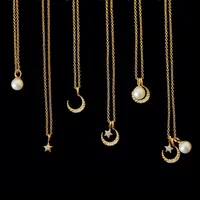 

Wholesale 925 silver gold chain pearl moon Necklace