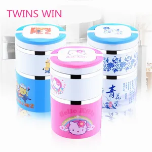 Image of Wholesale Cheap Cartoon Custom Cute adult fashion round 3D bento stainless steel insulated 3 layer lunch box 110