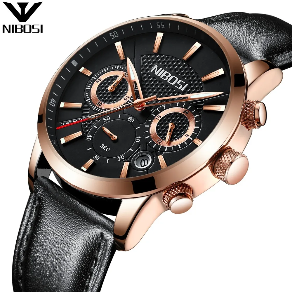 

China Clock NIBOSI Watch Mens Luxury Watch Luminous Wrist Watch Leather