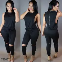 

Wholesale african women clothes bodycon sleeveless cut out jumpsuits rompers