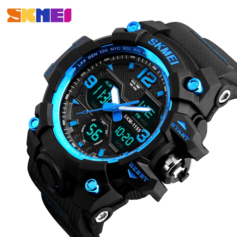 

SKMEI 1155B New Fashion Men Sports Watches Men Quartz Analog LED Digital Clock Man Military Waterproof Watch Relogio Masculino
