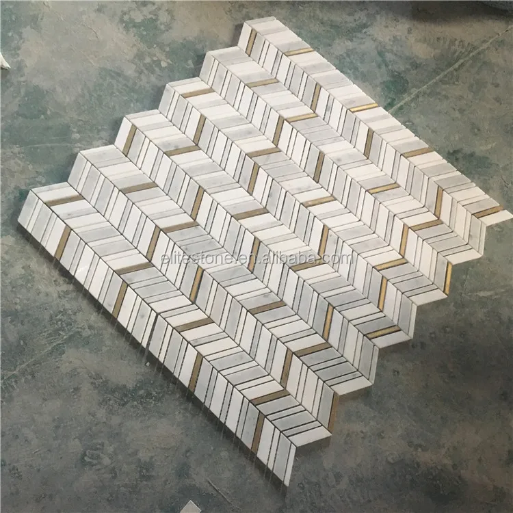 Hot Sale Polished Italy Gray Mosaic Chevron Marble Bathroom Floor