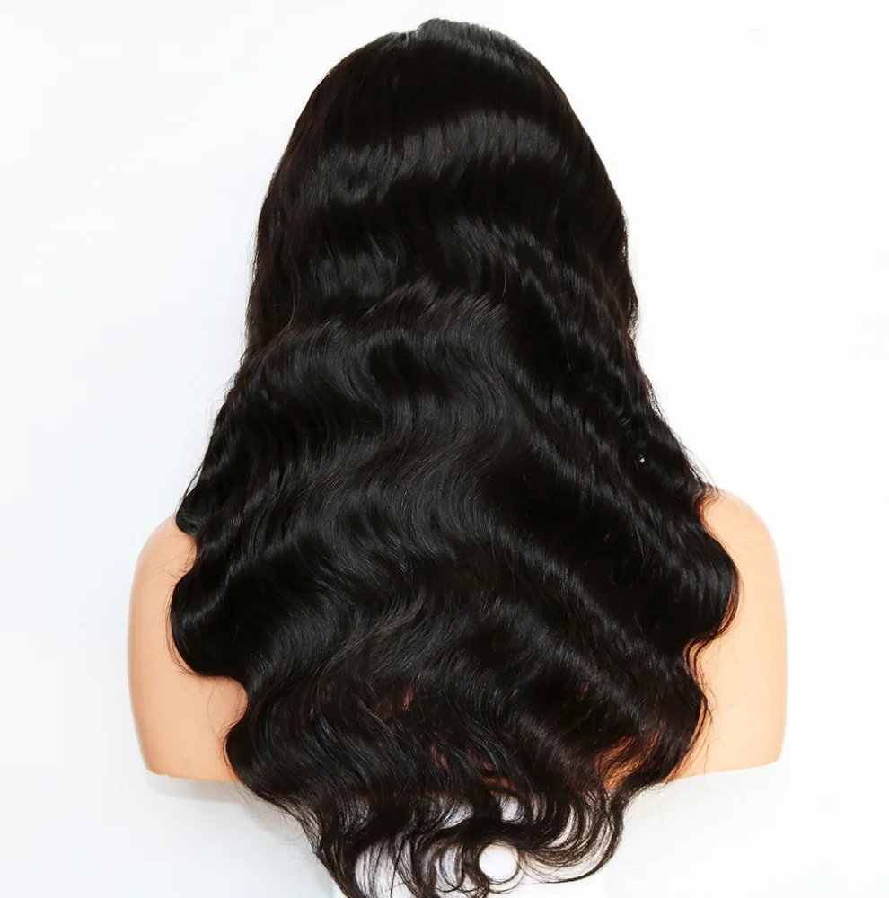 

Peruvian Body Wave Remy Human Hair Lace Front Wigs with Baby Hair 130% Density Natural Black Color, Natural color lace wig