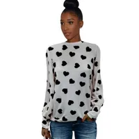 

Women T Shirts Causal Sweet Heart Print Long Sleeve Tops Tee Shirts Cotton Spring Casual Clothing Black Friday E3385