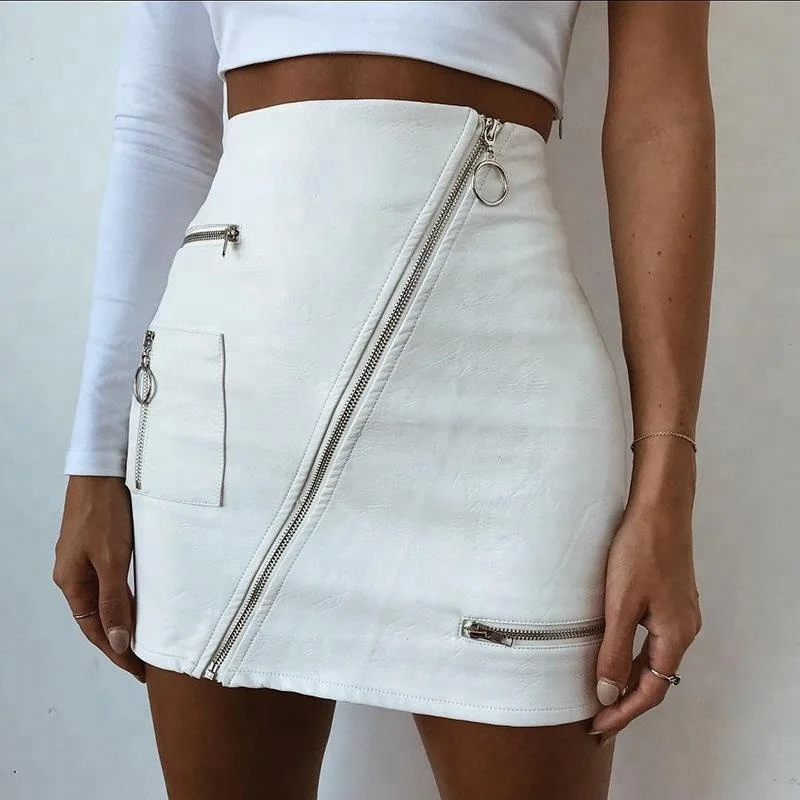 

B34207A 2018 China clothing factory wholesale women sexy white PU skirt