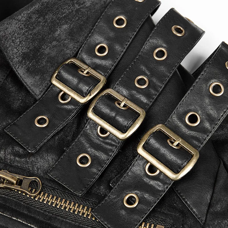 Y-740 Heavy Metal Punk Texture Shoulder PU Coating Long Sleeve Shirt