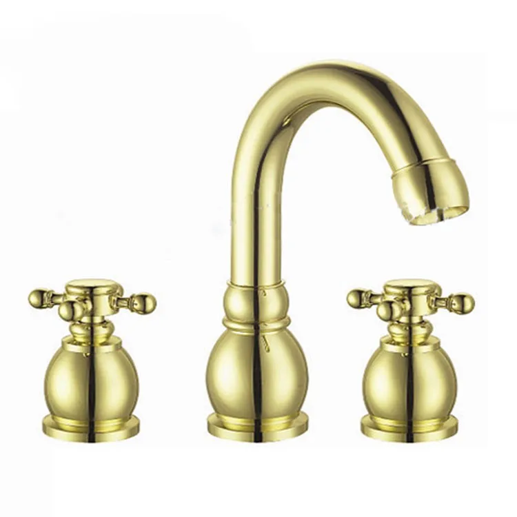 Gold Wide Spread Bathroom Sink Faucet with Double Cross Handles