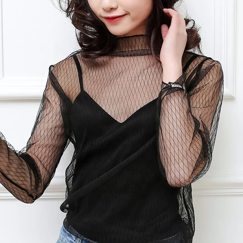 

Women Sexy Harajuku Mesh Tops Net See Through T Shirt Transparent Undershirt Star Base Top Camisas Femininas Clubwear