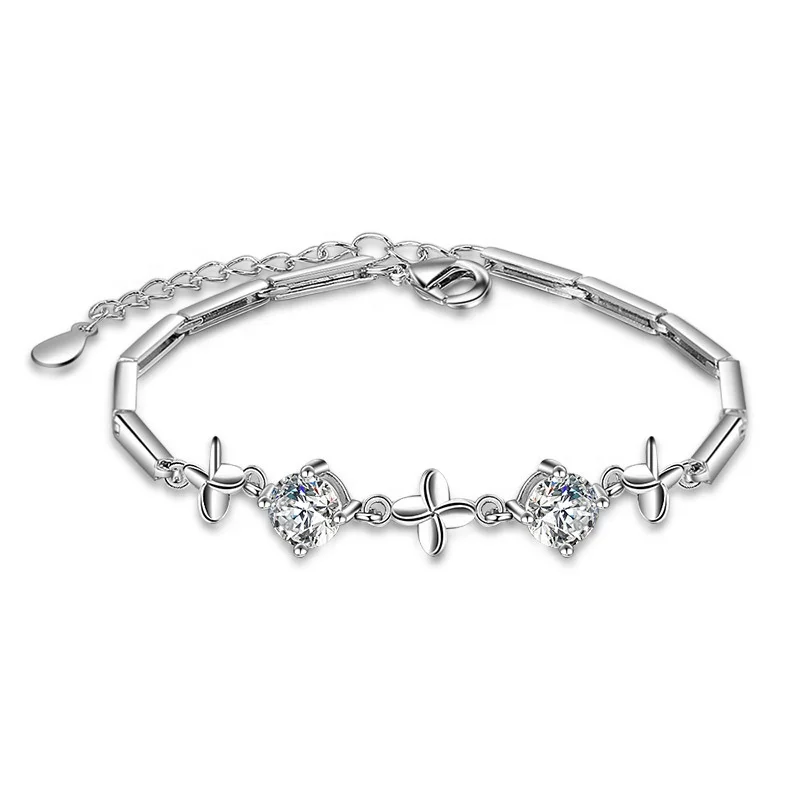 

Women Jewelry Sets Simple Cute Sterling Silver Charms Bracelet Bangle, As picture