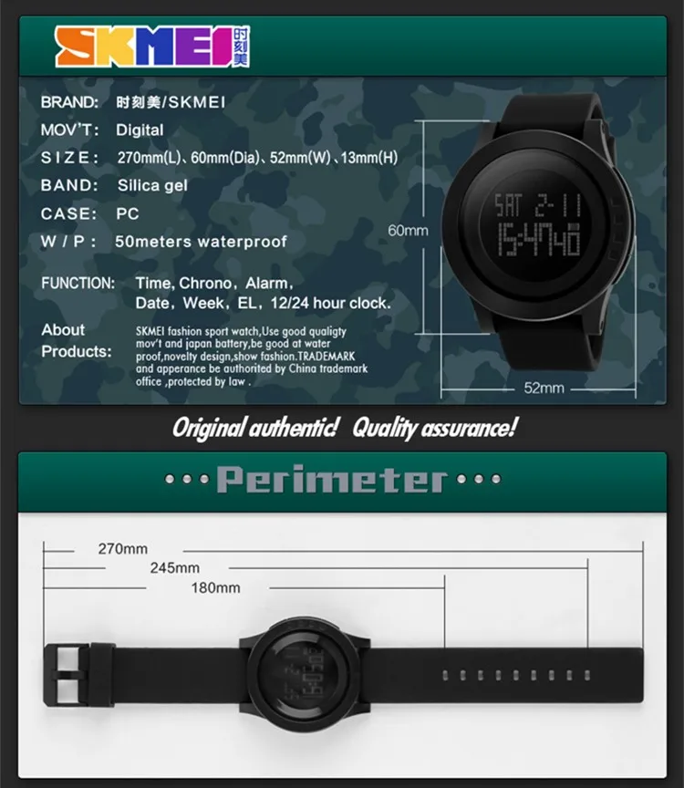 Skmei 1142 Black Watch Waterproof Man Sport Digital Watch Instructions ...