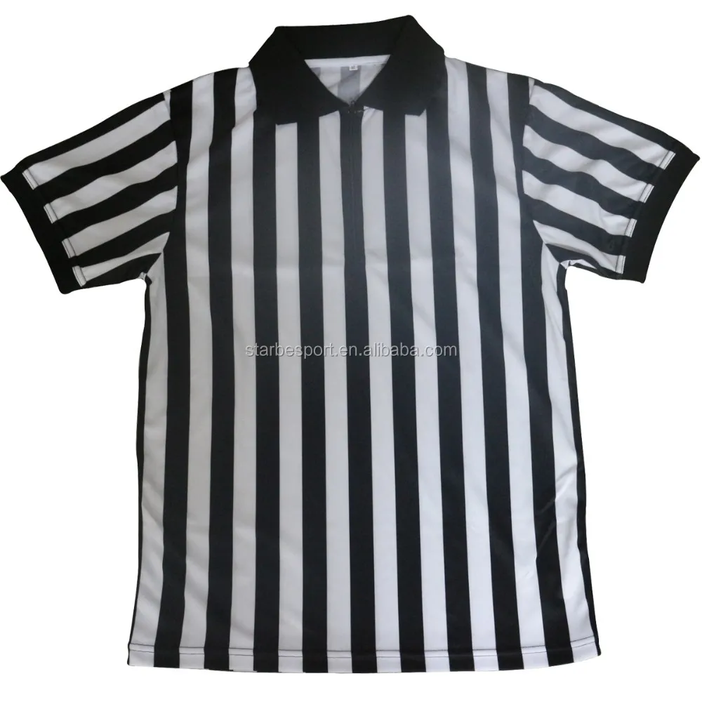 Custom Sublimated Black White Striped Referee Jersey With Elastic Arm ...