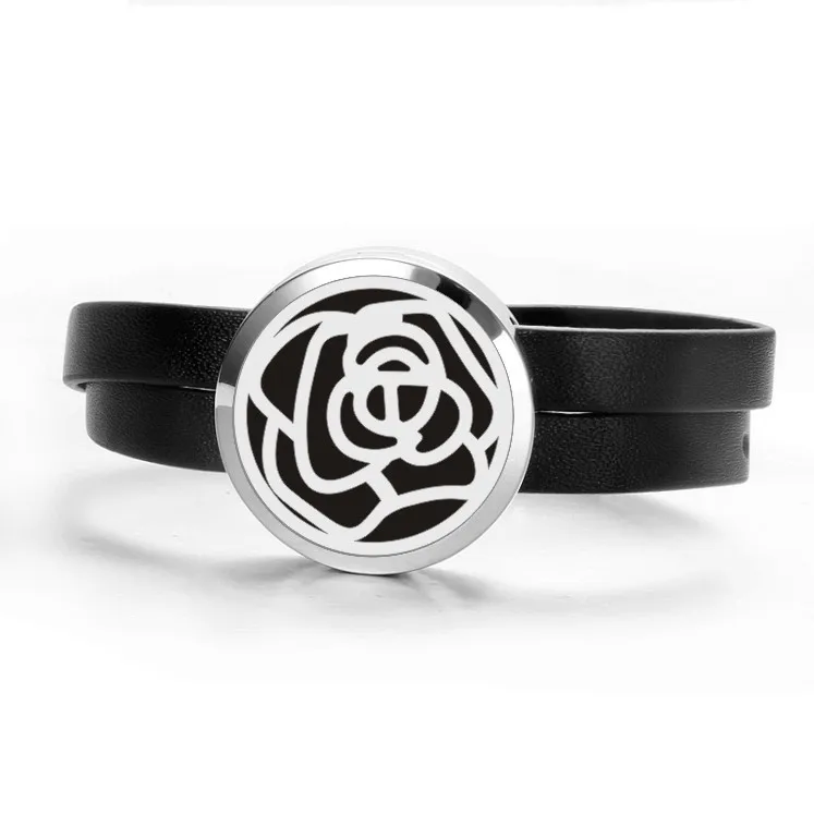 

Fashion Leather Aromatherapy Essential Oil diffuser Bracelet Stainless Steel Tree Locket Leather Band Bracelet, Silver;gold;rose gold