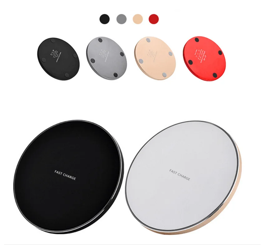 

Portable Charger Top Amazon QI Certification CE FCC RoHS Desk Wireless Charger Pad, Full black;red black;sliver white;gold white