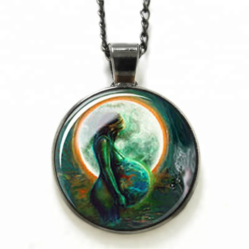 

Pagan goddess necklace wiccan fertility amulet wiccan goddess glass Photo Cabochon necklace