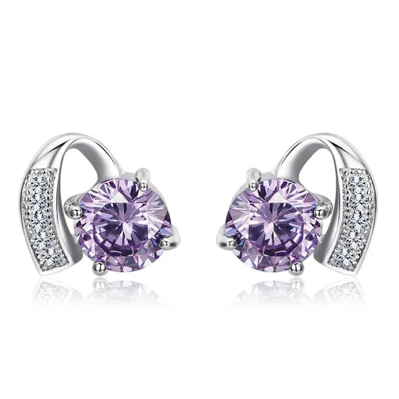 

Platinum plated amethyst earrings Round CZ earrings simple and elegant lady earrings free shipping, N/a