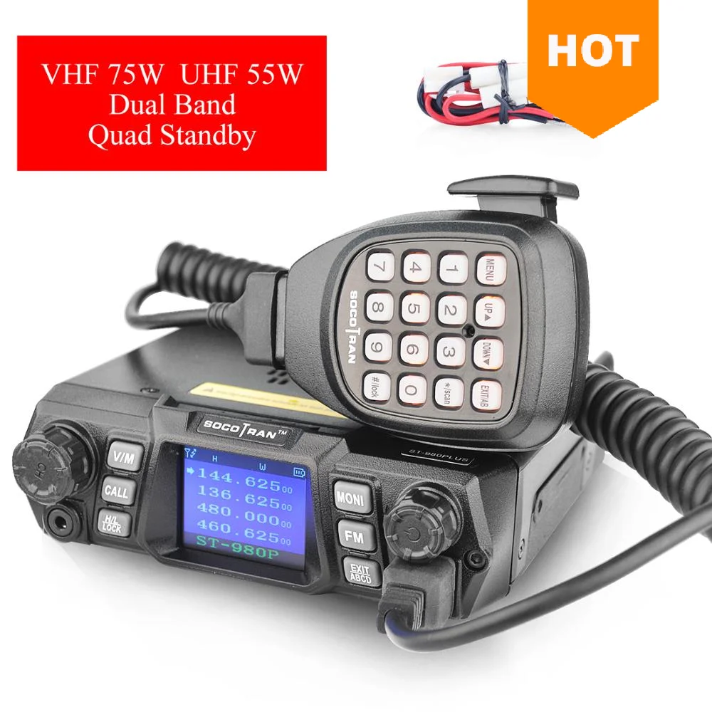 

VHF/UHF 75W/50W Ham Radio Transceiver Truck Mobile Two Way Radio Walkie Talkie 20KM Dual Band ST-980PLUS W/Programm Cable, Black