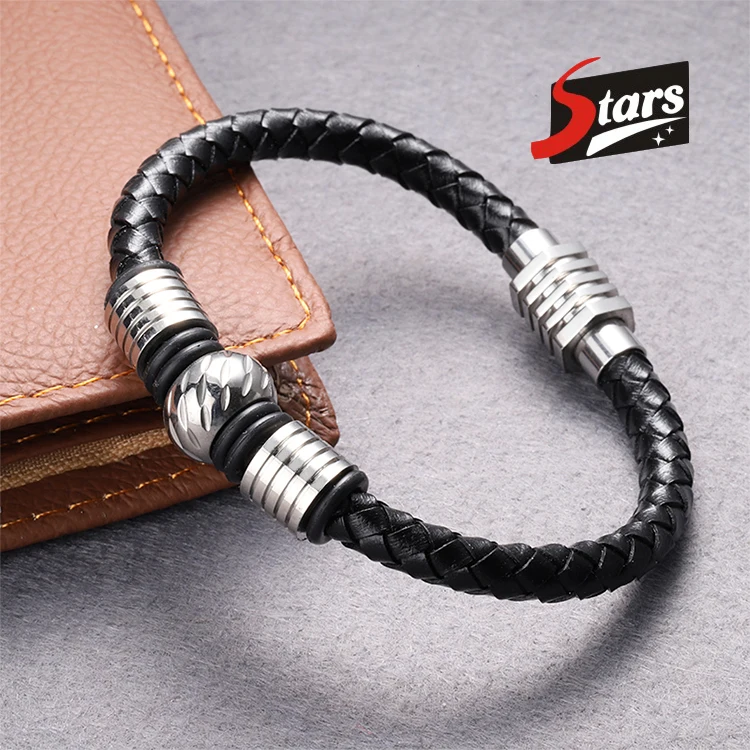 

Stars Forever High Quality Stainless Steel Clasp Men Leather Bracelet