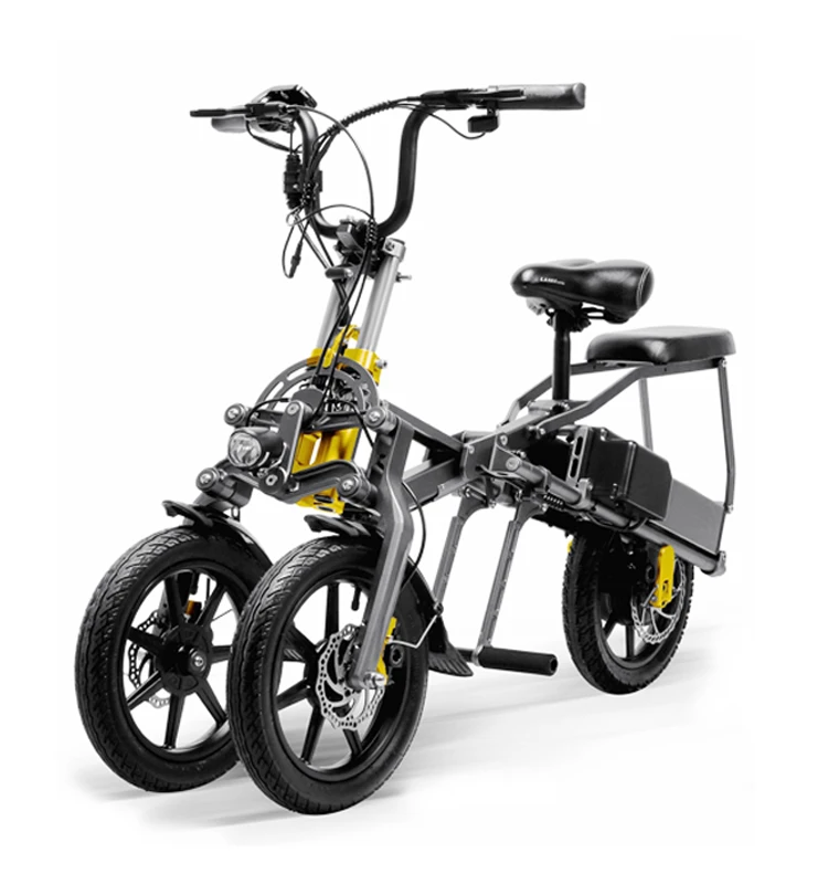 new design 14 inch 350W double 48V lithium battery 3 wheel foldable electric bicycle for adult