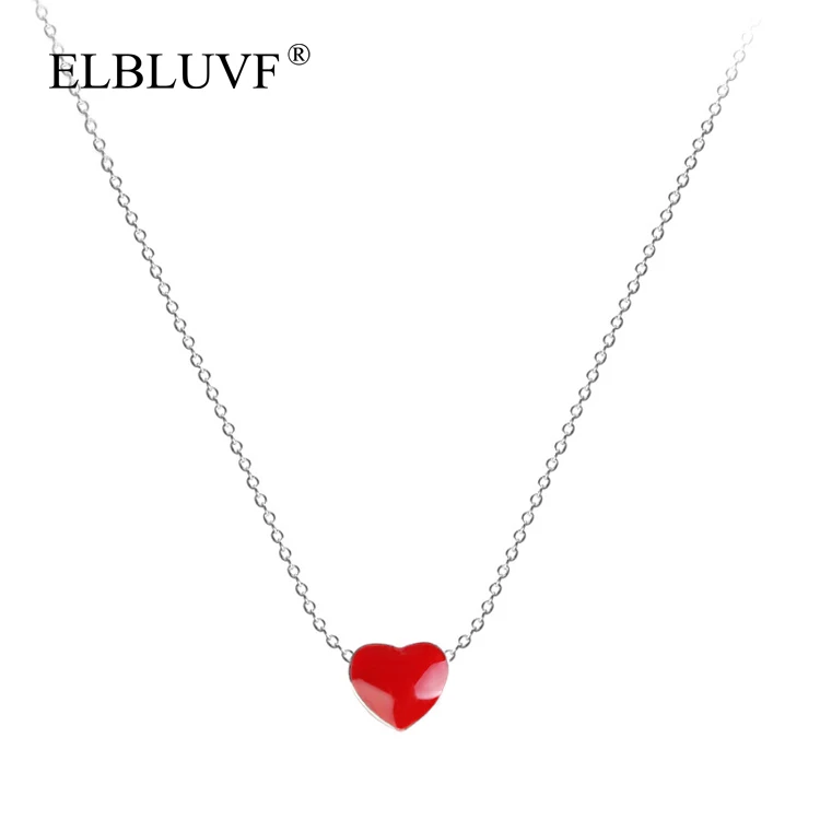 

ELBLUVF 925 Sterling Silver Chain Love Red Heart Women Necklace, Silver & red