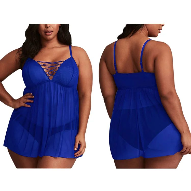

New Design Factory Price Women Halter Neck Blue Sexy Lace Mini Lingerie Dress