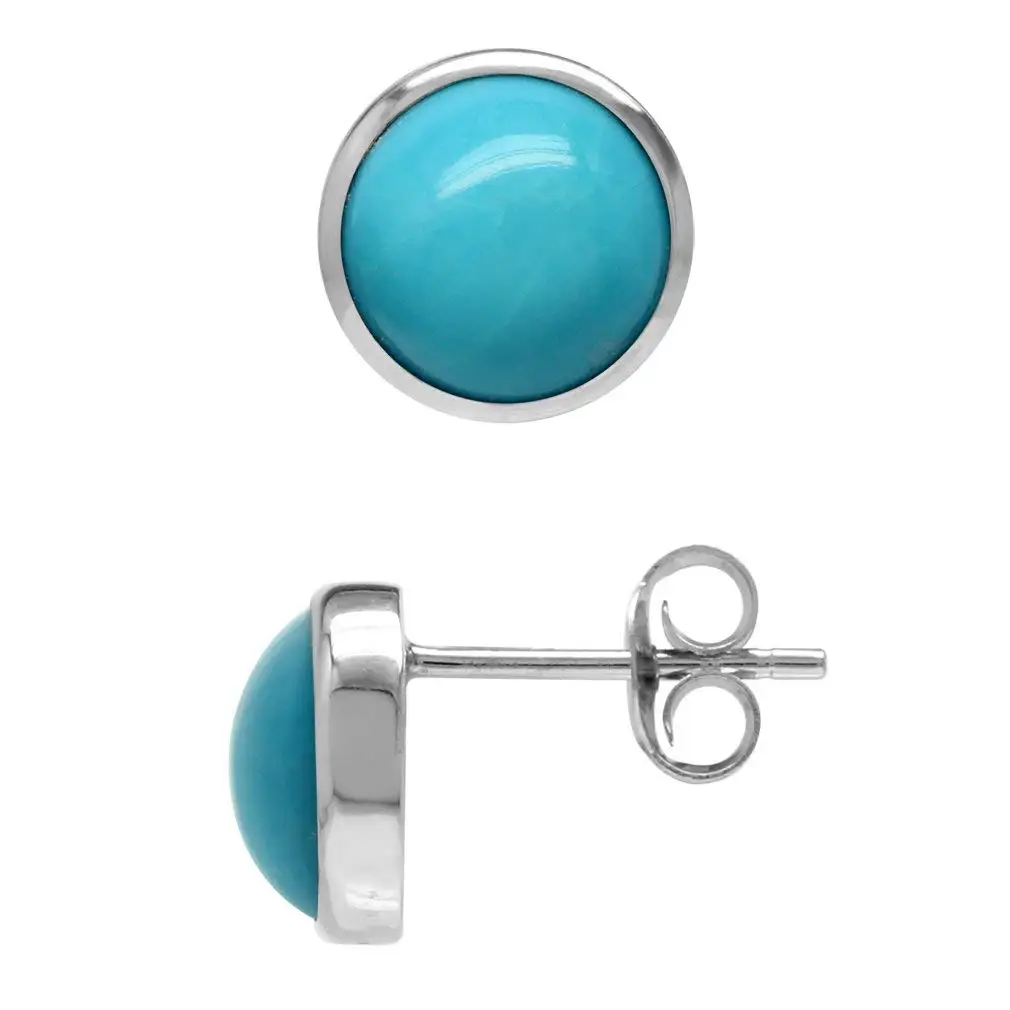 6MM Green Turquoise White Gold Plated 925 Sterling Silver Stud//Post Earrings