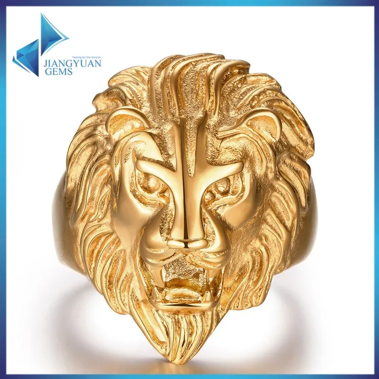 

JYSZR0334 fashion cool men jewellery lion gold plated stainless steel ring for men