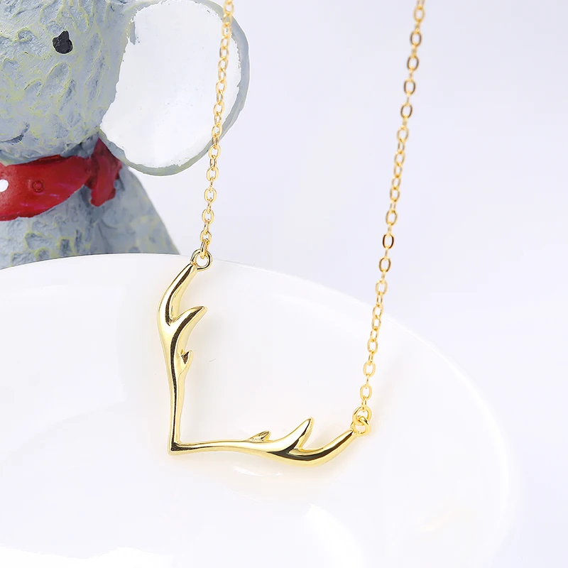 

Christmas gift antler shape pendant silver necklace chain