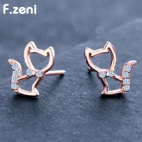 

925 Sterling Silver Earrings Rose Gold Plated Crystal Cubic Zirconia Custom Girl Earrings Animal Cat Earrings